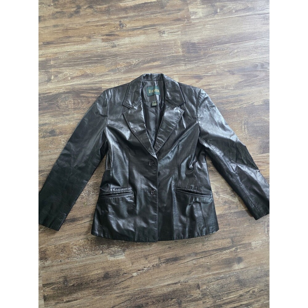 Danier Black Genuine Leather Blazer Jacket Women's Size 8-10 (M) Tailored Notch
